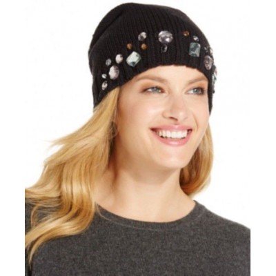 NWT INC International Concepts Jeweled Black Knitted Beanie 's One Size 888472734926 eb-59652154